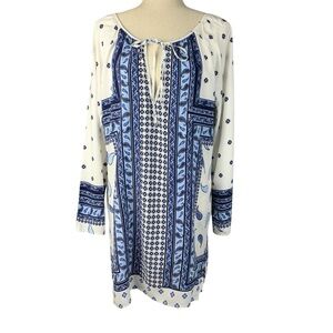 Tommy Bahama Blue and White Boho Dress Size M